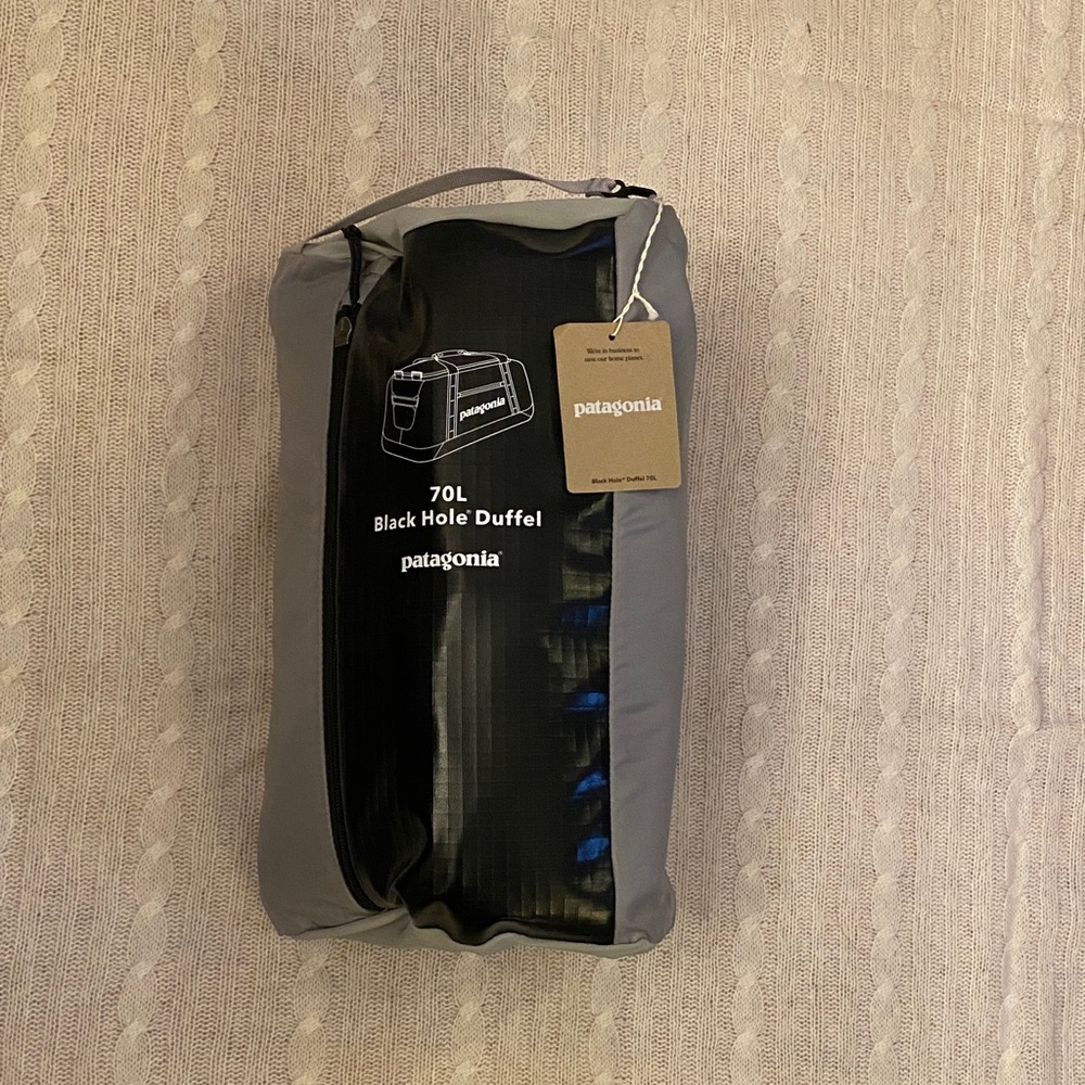 Patagonia Black and Gray 70L Duffel Bag